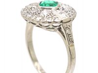 Art Deco Platinum, Emerald & Diamond Cluster Ring