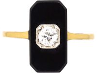 Art Deco 18ct Gold & Platinum, Onyx & Diamond Geometric Ring