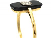 Art Deco 18ct Gold & Platinum, Onyx & Diamond Geometric Ring
