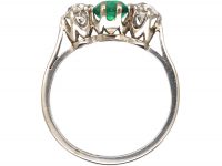 Art Deco Platinum, Emerald & Diamond Three Stone Ring