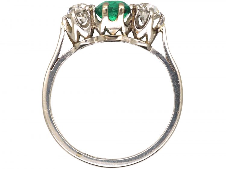Art Deco Platinum, Emerald & Diamond Three Stone Ring