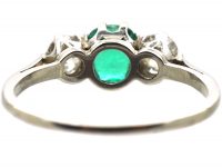 Art Deco Platinum, Emerald & Diamond Three Stone Ring