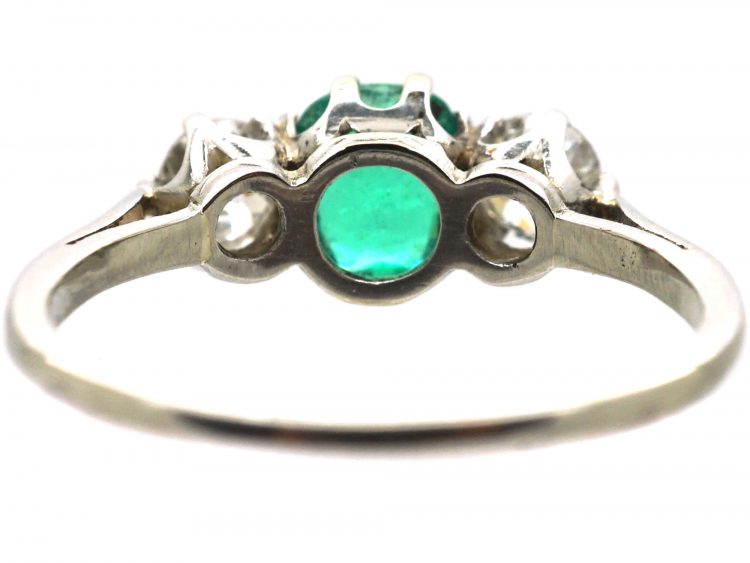 Art Deco Platinum, Emerald & Diamond Three Stone Ring