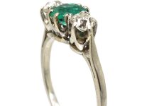 Art Deco Platinum, Emerald & Diamond Three Stone Ring