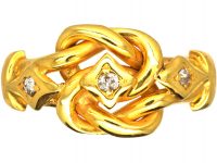 Edwardian 18ct Gold Lover's Knot Ring set with Three Diamonds