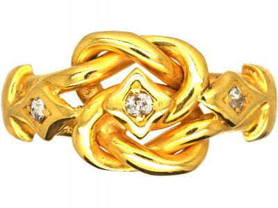 Edwardian 18ct Gold Lover’s Knot Ring set with Three Diamonds