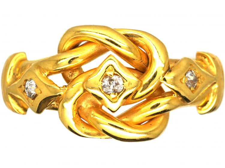 Edwardian 18ct Gold Lover's Knot Ring set with Three Diamonds