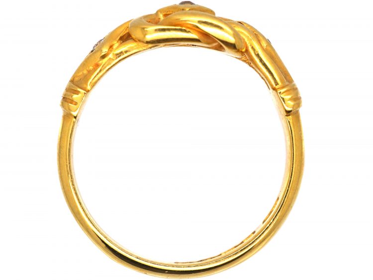 Edwardian 18ct Gold Lover's Knot Ring set with Three Diamonds
