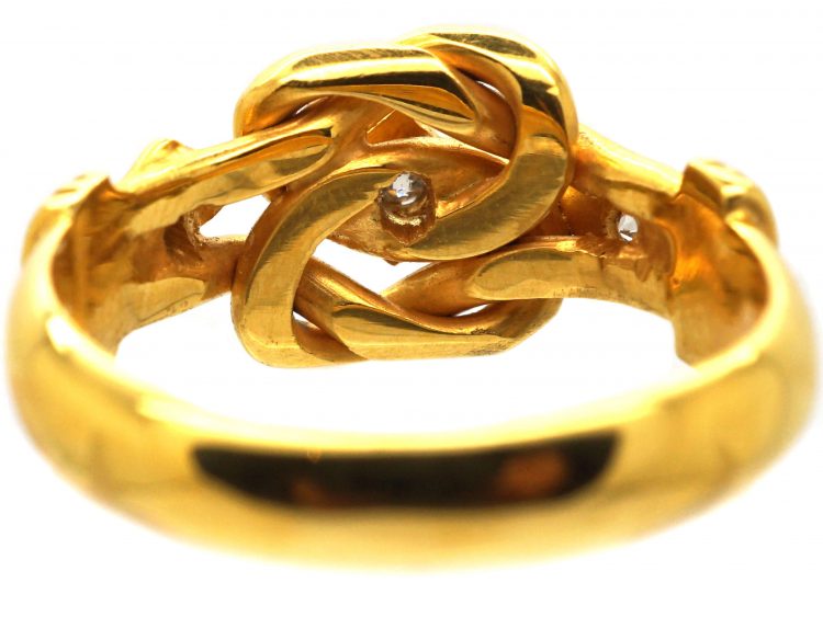 Edwardian 18ct Gold Lover's Knot Ring set with Three Diamonds