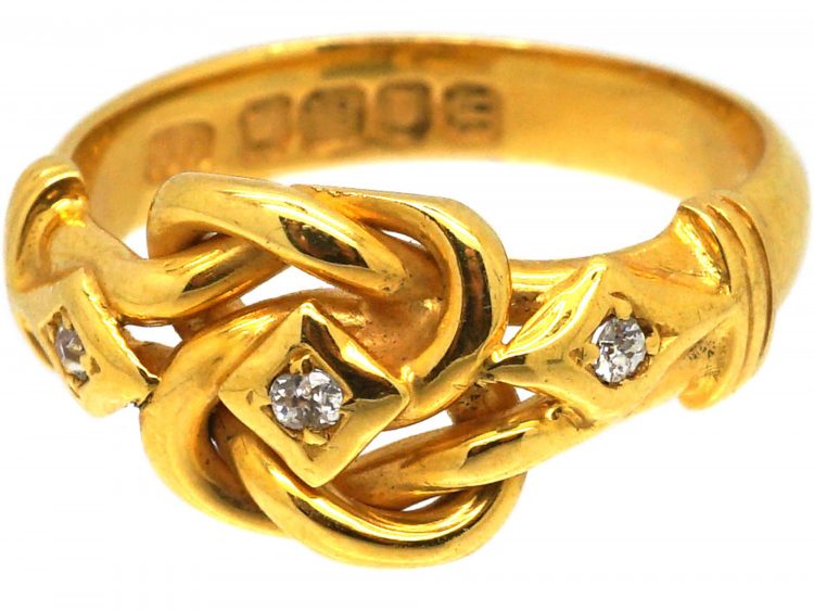 Edwardian 18ct Gold Lover's Knot Ring set with Three Diamonds