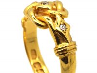 Edwardian 18ct Gold Lover's Knot Ring set with Three Diamonds