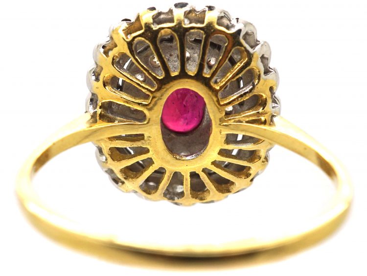 1950s 18ct Gold & Platinum, Ruby & Diamond Cluster Ring