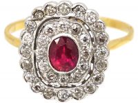 1950s 18ct Gold & Platinum, Ruby & Diamond Cluster Ring