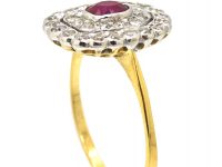 1950s 18ct Gold & Platinum, Ruby & Diamond Cluster Ring