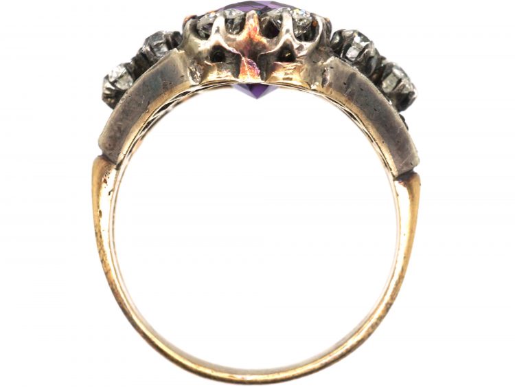 French Early 19th Century Large Amethyst & Old Cut Diamond Cluster Ring