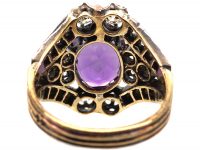 French Early 19th Century Large Amethyst & Old Cut Diamond Cluster Ring