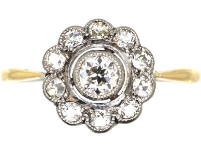 Edwardian 18ct Gold & Platinum, Diamond Cluster Ring