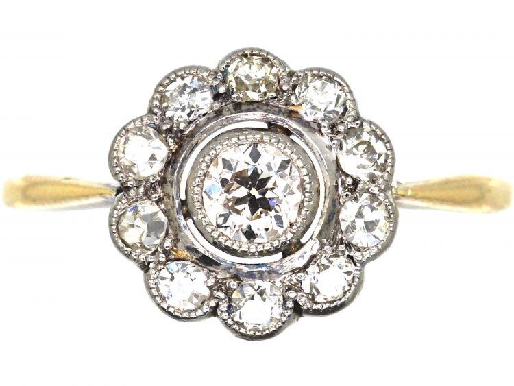 Edwardian 18ct Gold & Platinum, Diamond Cluster Ring