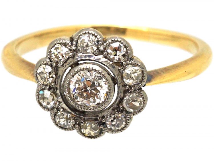 Edwardian 18ct Gold & Platinum, Diamond Cluster Ring