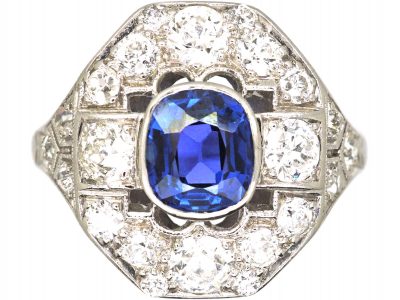 Art Deco Platinum, Diamond & Sapphire Ring
