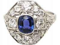 Art Deco Platinum, Diamond & Sapphire Ring