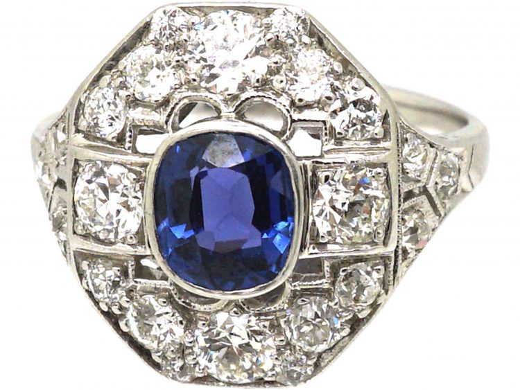 Art Deco Platinum, Diamond & Sapphire Ring