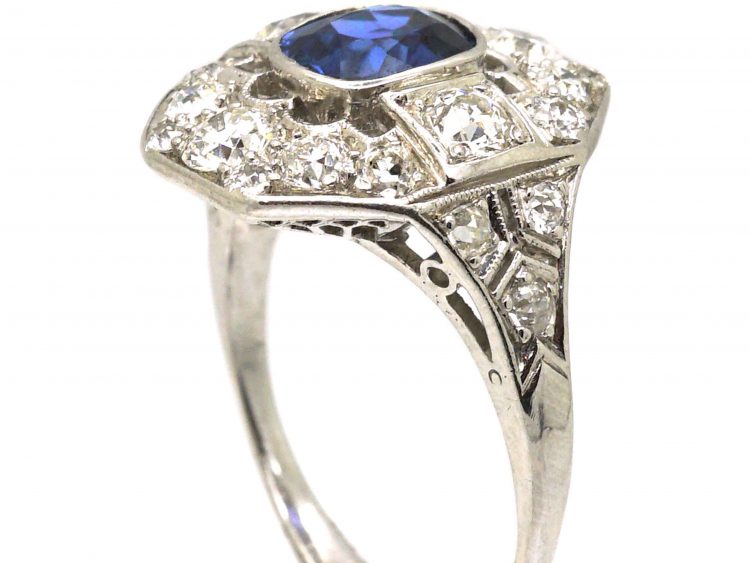 Art Deco Platinum, Diamond & Sapphire Ring
