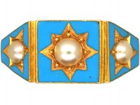 Victorian 18ct Gold, Turquoise Enamel & Natural Split Pearl Ring