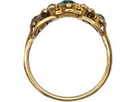 Georgian 18ct Gold, Three Stone Emerald & Diamond Ring