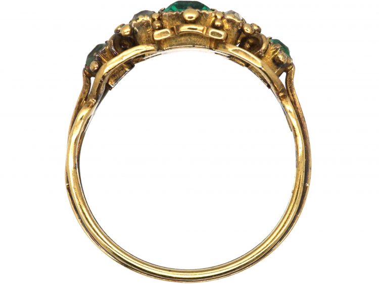 Georgian 18ct Gold, Three Stone Emerald & Diamond Ring