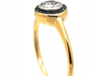 Art Deco 18ct Gold & Platinum, Diamond & Sapphire Small Target Ring