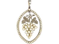Edwardian 15ct Gold & Platinum Grapes Pendant set with Natural Pearls