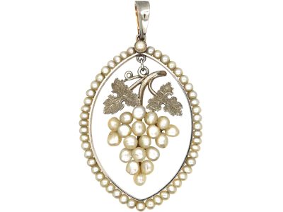 Edwardian 15ct Gold & Platinum Grapes Pendant set with Natural Pearls
