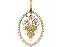 Edwardian 15ct Gold & Platinum Grapes Pendant set with Natural Pearls