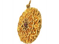 Victorian 18ct Gold Gothick Style Pendant set with a Ruby & Turquoise