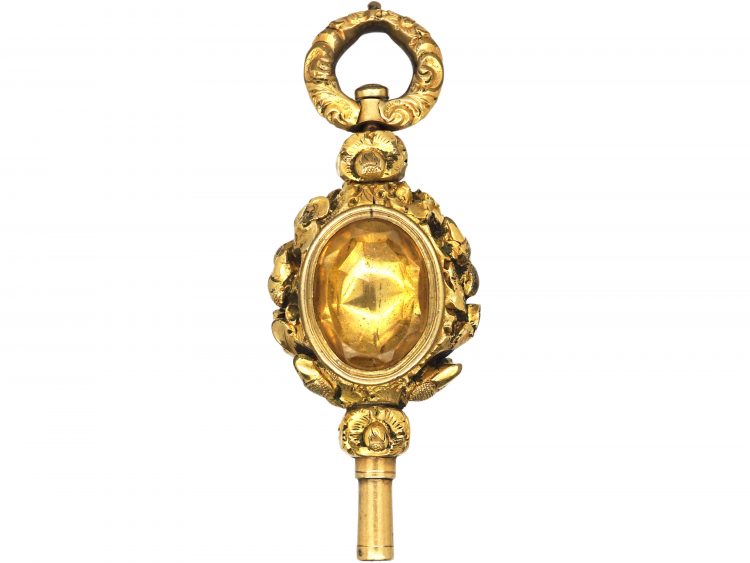Georgian Gold Cased Watch Key set with Chalcedony & Citrine with Acorn Detail