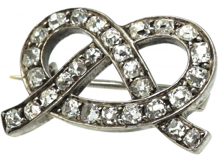 Edwardian Stafford Knot Brooch set with Old Mine Cut Diamonds