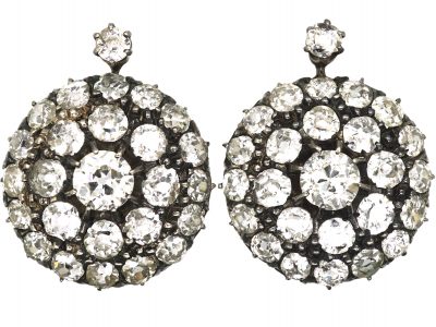 Victorian Large Old Mine Cut Diamond Cluster Earrings
