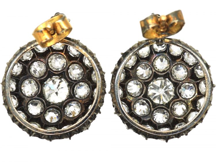 Victorian Large Old Mine Cut Diamond Cluster Earrings