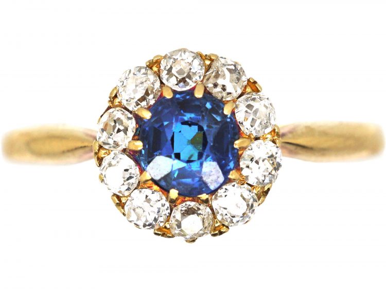 Edwardian 18ct Gold, Sapphire & Diamond Cluster Ring