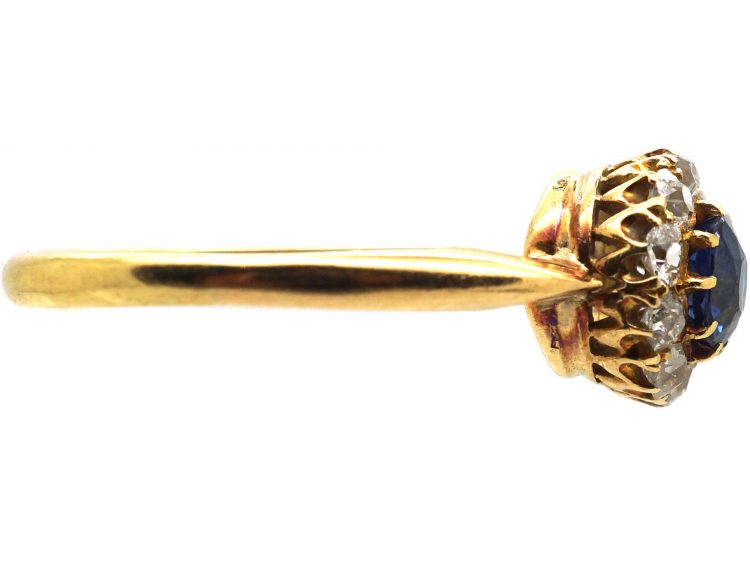 Edwardian 18ct Gold, Sapphire & Diamond Cluster Ring