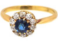 Edwardian 18ct Gold, Sapphire & Diamond Cluster Ring