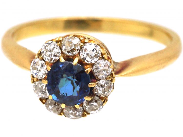 Edwardian 18ct Gold, Sapphire & Diamond Cluster Ring