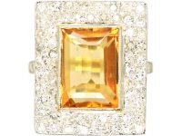 Art Deco 18ct Gold, Topaz & Diamond Rectangular Ring
