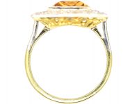 Art Deco 18ct Gold, Topaz & Diamond Rectangular Ring
