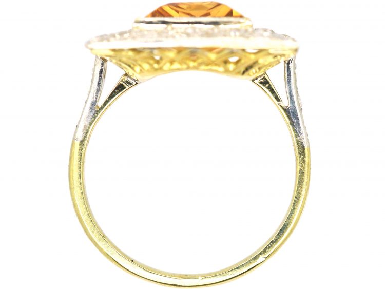 Art Deco 18ct Gold, Topaz & Diamond Rectangular Ring