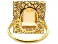 Art Deco 18ct Gold, Topaz & Diamond Rectangular Ring