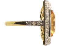 Art Deco 18ct Gold, Topaz & Diamond Rectangular Ring