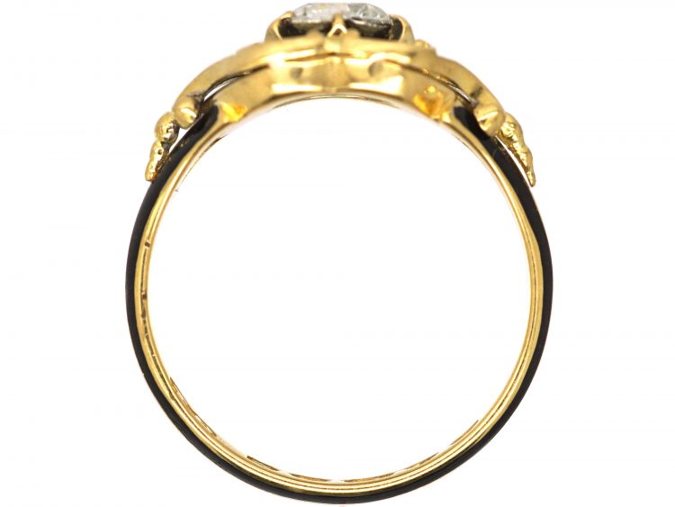 Victorian 18ct Gold, Black Enamel & Diamond Ring