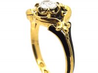 Victorian 18ct Gold, Black Enamel & Diamond Ring